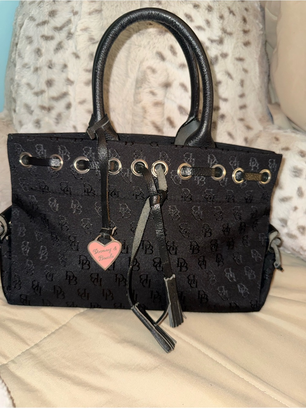 Dooney & Bourke Black Jacquard Tote with Heart Charm
